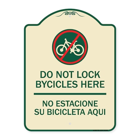 Signmission Do Not Lock Bicycles Here No Estacione Su Bicicleta Aqui Heavy-Gauge Alum, 24" x 18", TG-1824-24148 A-DES-TG-1824-24148